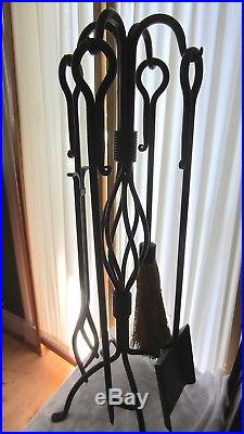 Heavy Wrought Iron 5 Piece Fireplace Tools Set Pre Owned Poker Country Crafted