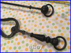 Heavy Wrought Iron Fireplace Tool Set Arts & Crafts Mission Gothic Styling 37