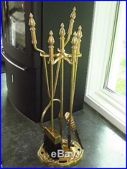 Heirloom Antique Estate Art Noveau Heavy Solid Brass Fireplace Hearth Tool Set