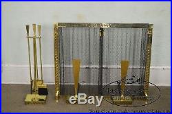 Hollywood Regency Greek Key Complete Fire Place Set with Screen Andirons & Tools