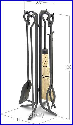 Home and Hearth Forged Iron Fireplace Tool Set 28, Warm Matte Black