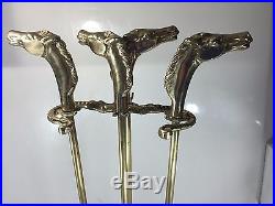Horse Head Fireplace Tool Set Stand 4 Pieces Solid Brass Vintage