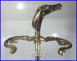 Horse Head Fireplace Tool Set Stand 4 Pieces Solid Brass Vintage