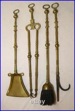 Hugh quality antique 4 piece 1800's English brass fireplace tools poker set