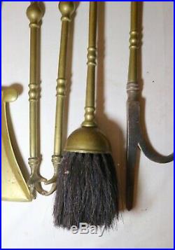 Hugh quality antique 4 piece 1800's English brass fireplace tools poker set