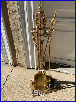 ITALY Vintage Brass Fireplace Tools Fireplace Tool Set Ornate Stand 4 Piece