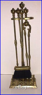 ITALY Vintage Brass Fireplace Tools Fireplace Tool Set Ornate Stand 5 Piece