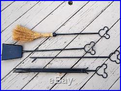 Iron Disney Mickey Fireplace Tool Set Broom Shovel Poker Tongs Log Wood Rack Bin