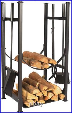 Iron Firewood Log Rack with Fireplace Tool Set, 17.75(W) X 11.75(D) X 29(H)