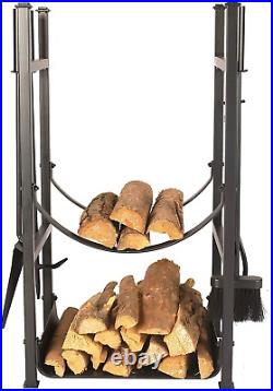 Iron Firewood Log Rack with Fireplace Tool Set, 17.75(W) X 11.75(D) X 29(H)