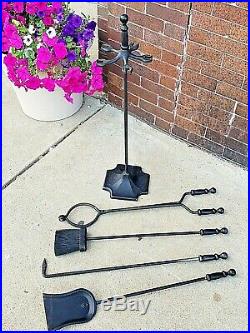 Iron Work Fireplace tool set with crescent wrench style holders foundry mark