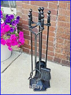 Iron Work Fireplace tool set with crescent wrench style holders foundry mark