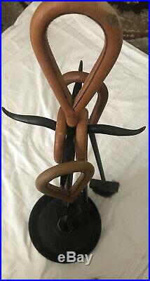 JACQUES ADNET Style Fireplace Tools Set Leather Handles Art Deco MCM