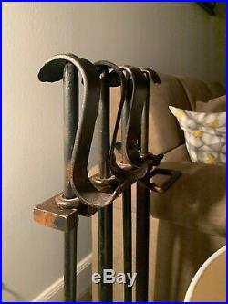 Jan Barboglio Bronze Hammered Metal Wrought Iron Fireplace Tools Set with Handles