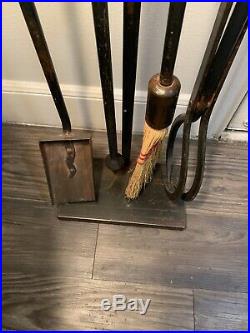 Jan Barboglio Bronze Hammered Metal Wrought Iron Fireplace Tools Set with Handles