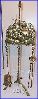 LARGE antique 1800s Dutch farm ornate gilt bronze brass fireplace tool poker set