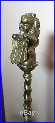 LARGE antique 1800s Dutch farm ornate gilt bronze brass fireplace tool poker set