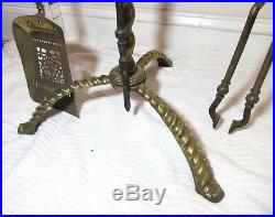 LARGE antique 1800s Dutch farm ornate gilt bronze brass fireplace tool poker set