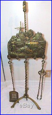 LARGE antique 1800s Dutch farm ornate gilt bronze brass fireplace tool poker set