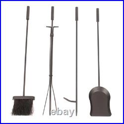 LOG HOLDER FIREPLACE TOOL SET Black Steel Shovel Poker Brush Tongs 5-Piece