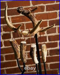 Large Antler Fireplace Set (Whitetail Deer) Includes Four Fireplace Tools