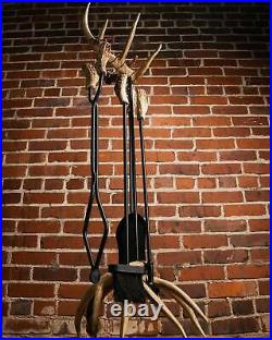 Large Antler Fireplace Set (Whitetail Deer) Includes Four Fireplace Tools
