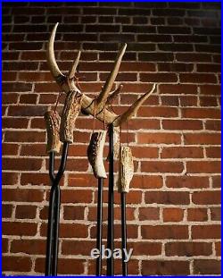 Large Antler Fireplace Set (Whitetail Deer) Includes Four Fireplace Tools