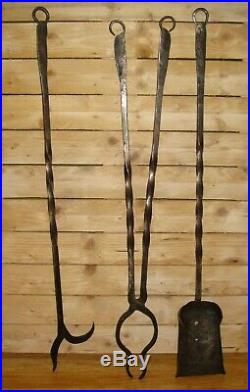 Large Handmade Wrought Iron Fireplace Tools Set Blacksmith Hearth Artist