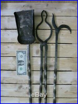 Large Handmade Wrought Iron Fireplace Tools Set Blacksmith Hearth Artist