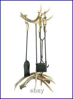 Large Mule Deer Antler Fireplace Tool Set Includes Four Fireplace Tools