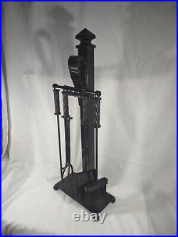 Large Ornamental Fireplace Tool Set Vintage Heavy Steel Plate Ball Feet Xl