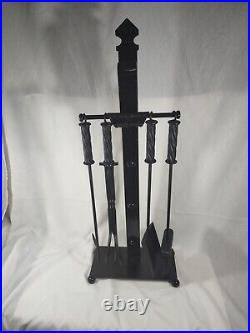 Large Ornamental Fireplace Tool Set Vintage Heavy Steel Plate Ball Feet Xl