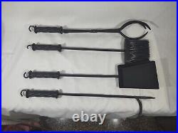 Large Ornamental Fireplace Tool Set Vintage Heavy Steel Plate Ball Feet Xl