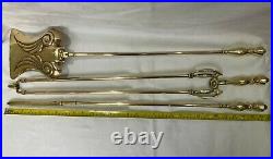 Large Vintage Antique Brass Fireside Tools Irons Firedogs Andirons Companion Set