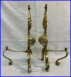 Large Vintage Antique Brass Fireside Tools Irons Firedogs Andirons Companion Set