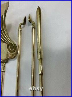 Large Vintage Antique Brass Fireside Tools Irons Firedogs Andirons Companion Set