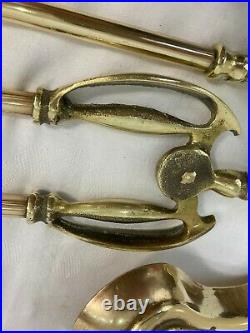 Large Vintage Antique Brass Fireside Tools Irons Firedogs Andirons Companion Set