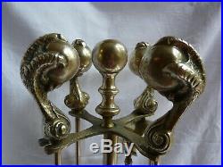 Large Vintage Brass Claw & Ball Fireside Fireplace Companion Pokers Tools Set
