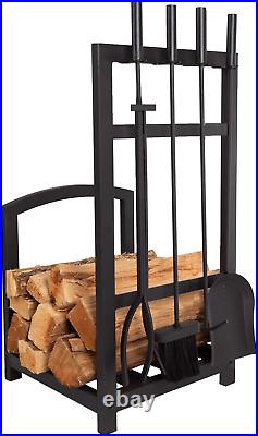 Lavish Home 5-Piece Fireplace Tool Set and Log Rack Mission-Style Firewood and