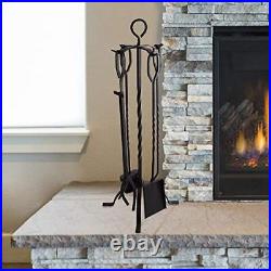 Lavish Home Matte Black 5-Piece Fireplace Tool Set with Shovel Broom Poker an