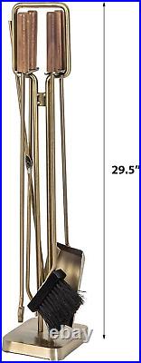 Levi 5 Piece Fireplace Tool Set in Aged Brass with Walnut Wood Handles Include