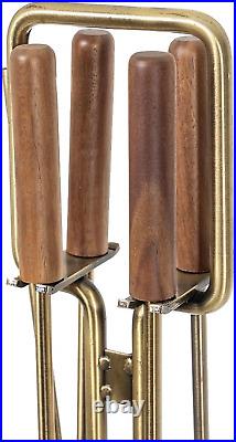 Levi 5 Piece Fireplace Tool Set in Aged Brass with Walnut Wood Handles Include