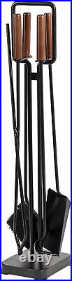 Levi Fireplace Tool Set in Black Includes Brush, Shovel, Fire Poker, Tongs, an