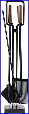 Levi Fireplace Tool Set in Black Includes Brush, Shovel, Fire Poker, Tongs, an