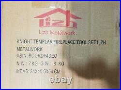 Lizh Metalwork 4 Pieces Knight Templar Fireplace Toolset