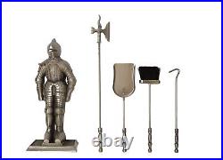 Lizh Middle Ages Knight Cast Iron Fireplace Tool Set, Antique Brass