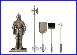 Lizh Middle Ages Knight Cast Iron Fireplace Tool Set Antique Brass