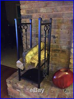 Log Bin Fireplace Tools Set Black Wood Storage Rack Firewood Holder Indoor Home