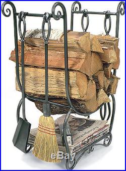 Log Holder For Fireplace Indoor Tools Black Toolset Antique Firewood Iron Poker