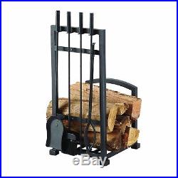 Log Holder Rack Fireplace Accessories Tool Set Hearth Side 4 Piece Tools Tampico